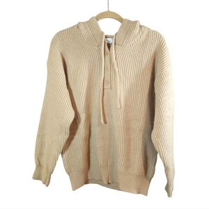 Bluivy Ribbed Knit Hooded Drop Shoulder Sweater Neutral Coastal  Women's S/M